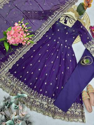 Purple fendy silk embroidered sequince work anarkali kurta set 2