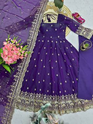 Purple fendy silk embroidered sequince work anarkali kurta set 4