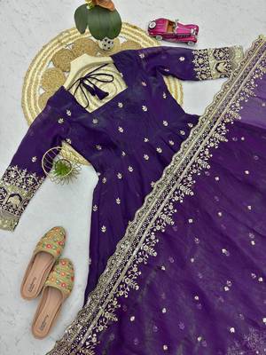 Purple fendy silk embroidered sequince work anarkali kurta set 5