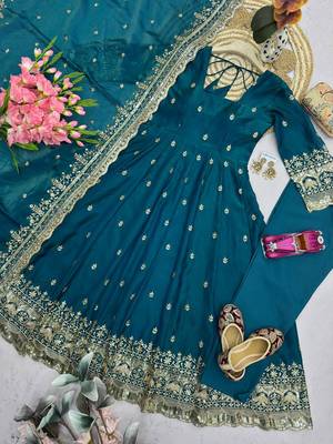 Rama fendy silk embroidered sequince work anarkali kurta set 2
