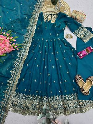 Rama fendy silk embroidered sequince work anarkali kurta set 3
