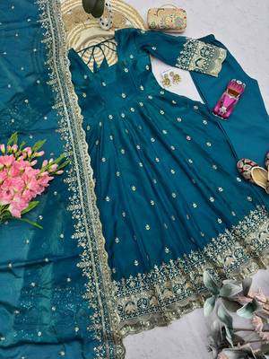Rama fendy silk embroidered sequince work anarkali kurta set 4