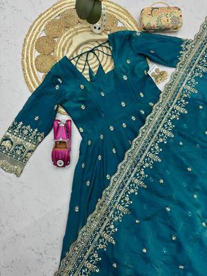 Rama fendy silk embroidered sequince work anarkali kurta set 5