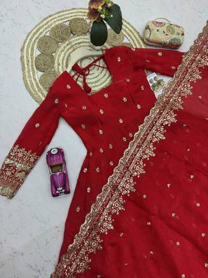 Red fendy silk embroidered sequince work anarkali kurta set 5