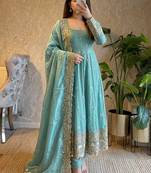 Seagreen fendy silk embroidered sequince work anarkali kurta set
