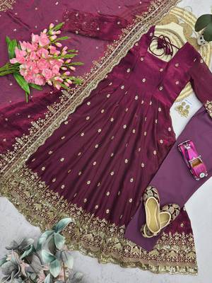Wine fendy silk embroidered sequince work anarkali kurta set 4