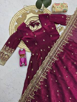 Wine fendy silk embroidered sequince work anarkali kurta set 5