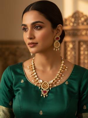 red kundan polki necklace set 1