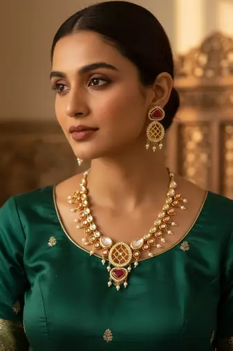 red kundan polki necklace set