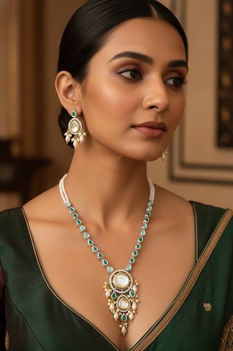 silver plated kundan necklace set