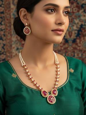 gold plated ruby kundan necklace set 1