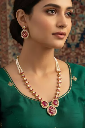 gold plated ruby kundan necklace set