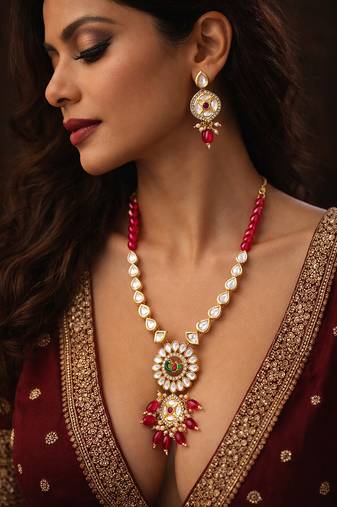 gold plated kundan long necklace set
