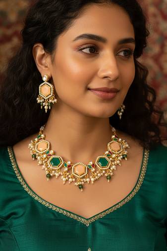 gold plated kundan choker set