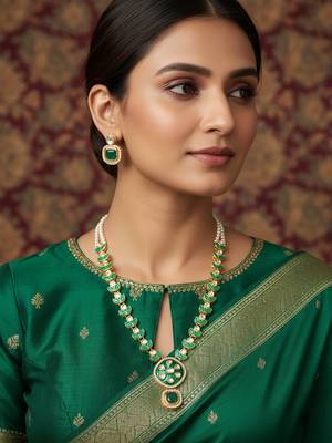 gold plated kundan pearl necklace set 1