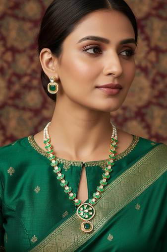 gold plated kundan pearl necklace set