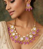 gold plated pink stone choker set