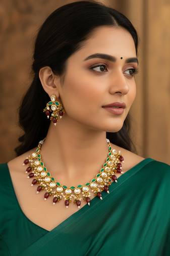 gold plated meenakari kundan set