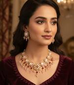 gold plated pink stone necklace set