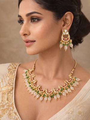 gold plated green beads necklace set 6