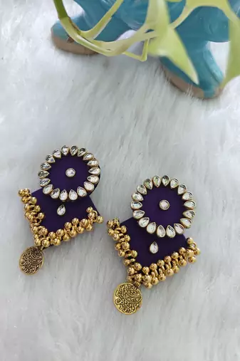 Handcrafted Deep Purple Fabric Kundan & Coin Statement Necklace Set