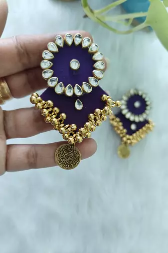 Handcrafted Deep Purple Fabric Kundan & Coin Statement Necklace Set