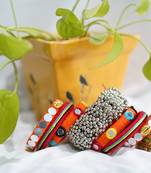 Handcrafted Orange Thread Mirror & Ghugri Statement Bangle Stack