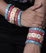 Handcrafted Sky Blue & Rani pink Fabric Bangle Stack