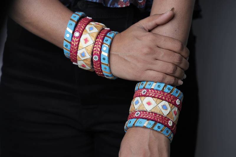 Handcrafted Sky Blue & Rani pink Fabric Bangle Stack