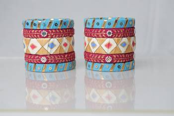 Handcrafted Sky Blue & Rani pink Fabric Bangle Stack 2