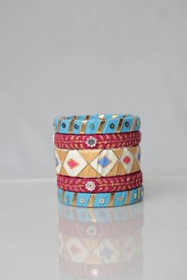 Handcrafted Sky Blue & Rani pink Fabric Bangle Stack 3