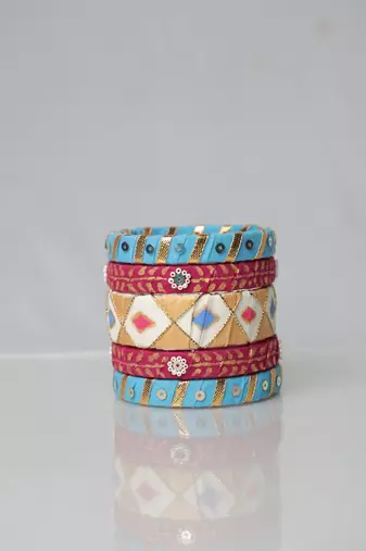 Handcrafted Sky Blue & Rani pink Fabric Bangle Stack