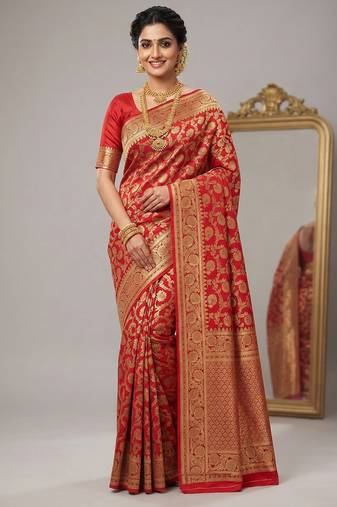 Kanchipuram cotton silk saree with gold zari work
