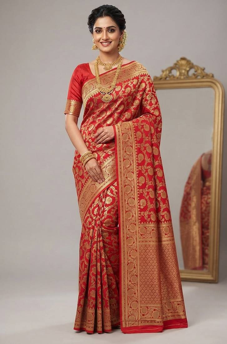 Kanchipuram cotton silk saree with gold zari work