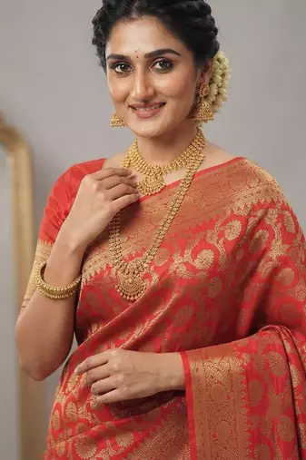 Kanchipuram cotton silk saree with gold zari work