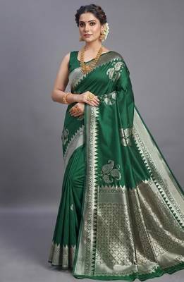 Emerald heritage cotton silk saree with woven zari work 1