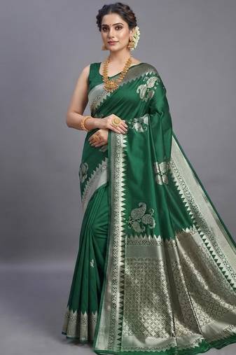 Emerald heritage cotton silk saree with woven zari work