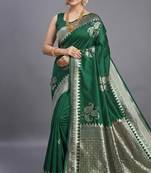 Emerald heritage cotton silk saree with woven zari work