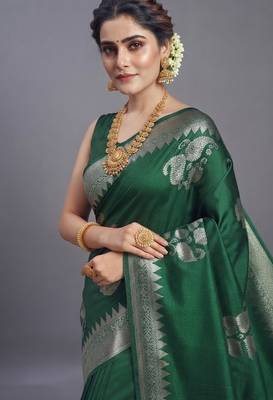 Emerald heritage cotton silk saree with woven zari work 2