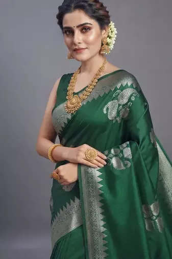 Emerald heritage cotton silk saree with woven zari work