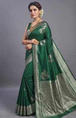 Emerald heritage cotton silk saree with woven zari work 3