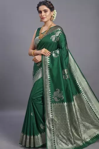 Emerald heritage cotton silk saree with woven zari work