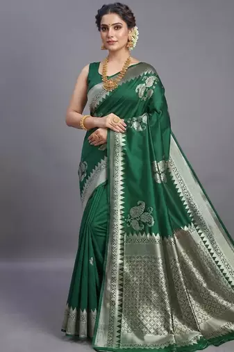 Emerald heritage cotton silk saree with woven zari work