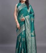 Teal radiance cotton silk saree with woven zari work