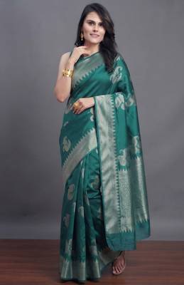Teal radiance cotton silk saree with woven zari work 3