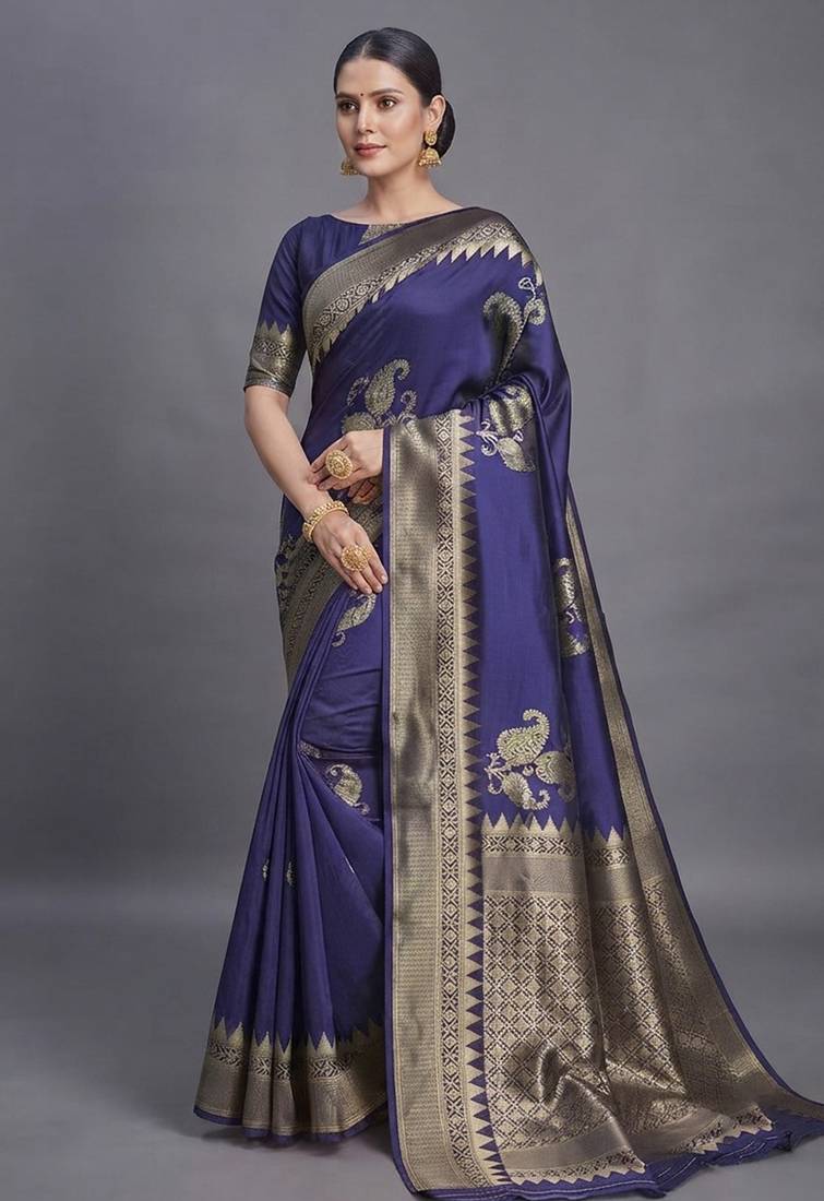 Blue elegance cotton silk saree with woven zari work