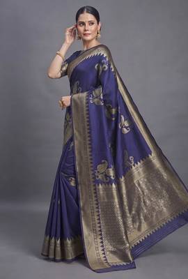 Blue elegance cotton silk saree with woven zari work 3