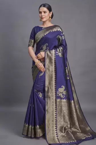 Blue elegance cotton silk saree with woven zari work