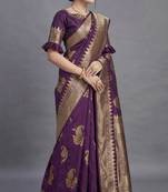 Purple cotton silk saree with woven zari work