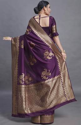 Purple cotton silk saree with woven zari work 3